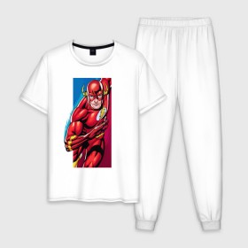 Мужская пижама хлопок с принтом Flash, Justice League в Новосибирске, 100% хлопок | брюки и футболка прямого кроя, без карманов, на брюках мягкая резинка на поясе и по низу штанин
 | dc comics | flash | justice league | superhero | лига справедливости | флэш