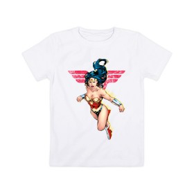Детская футболка хлопок с принтом Wonder Woman в Новосибирске, 100% хлопок | круглый вырез горловины, полуприлегающий силуэт, длина до линии бедер | Тематика изображения на принте: dc comics | justice league | shtatjl | superhero | wonder woman | лига справедливости | чудо женщина