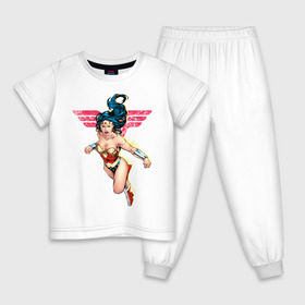 Детская пижама хлопок с принтом Wonder Woman в Новосибирске, 100% хлопок |  брюки и футболка прямого кроя, без карманов, на брюках мягкая резинка на поясе и по низу штанин
 | Тематика изображения на принте: dc comics | justice league | shtatjl | superhero | wonder woman | лига справедливости | чудо женщина