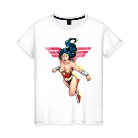 Женская футболка хлопок с принтом Wonder Woman в Новосибирске, 100% хлопок | прямой крой, круглый вырез горловины, длина до линии бедер, слегка спущенное плечо | dc comics | justice league | shtatjl | superhero | wonder woman | лига справедливости | чудо женщина