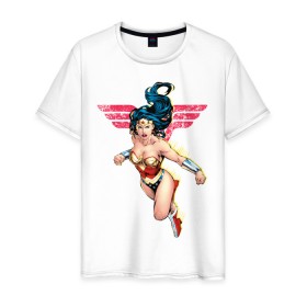 Мужская футболка хлопок с принтом Wonder Woman в Новосибирске, 100% хлопок | прямой крой, круглый вырез горловины, длина до линии бедер, слегка спущенное плечо. | dc comics | justice league | shtatjl | superhero | wonder woman | лига справедливости | чудо женщина