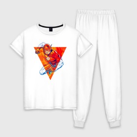 Женская пижама хлопок с принтом Flash, Justice League в Новосибирске, 100% хлопок | брюки и футболка прямого кроя, без карманов, на брюках мягкая резинка на поясе и по низу штанин | dc comics | flash | justice league | superhero | лига справедливости | флэш