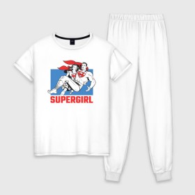 Женская пижама хлопок с принтом Superman & Supergirl в Новосибирске, 100% хлопок | брюки и футболка прямого кроя, без карманов, на брюках мягкая резинка на поясе и по низу штанин | clark kent | dc comics | diana prince | justice league | shtatjl | supergirl | superhero | superman | вандер вуман | галь гадот | диана принс | лига справедливости | супер женщина | супермен | чудо женщина