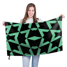 Флаг 3D с принтом Abstract zigzag pattern в Новосибирске, 100% полиэстер | плотность ткани — 95 г/м2, размер — 67 х 109 см. Принт наносится с одной стороны | abstract | background | illusion | patter | абстракт | геометрия | зеленый | зигзаг | иллюзия | паттерн | простой | ромб | фигуры | фон | черный