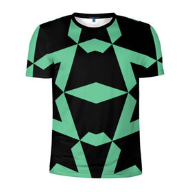 Мужская футболка 3D спортивная с принтом Abstract zigzag pattern в Новосибирске, 100% полиэстер с улучшенными характеристиками | приталенный силуэт, круглая горловина, широкие плечи, сужается к линии бедра | abstract | background | illusion | patter | абстракт | геометрия | зеленый | зигзаг | иллюзия | паттерн | простой | ромб | фигуры | фон | черный