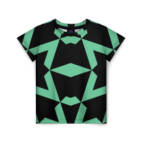 Детская футболка 3D с принтом Abstract zigzag pattern в Новосибирске, 100% гипоаллергенный полиэфир | прямой крой, круглый вырез горловины, длина до линии бедер, чуть спущенное плечо, ткань немного тянется | abstract | background | illusion | patter | абстракт | геометрия | зеленый | зигзаг | иллюзия | паттерн | простой | ромб | фигуры | фон | черный
