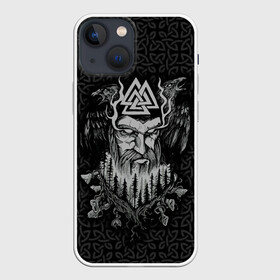 Чехол для iPhone 13 mini с принтом Odinn в Новосибирске,  |  | good | huginn | muninn | odinn | viking | vikings | бог | валькнут | викинг | викинги | воин | кельтское | мунин | один | плетение | русь | скандинавы | славяне | хугин | язычник