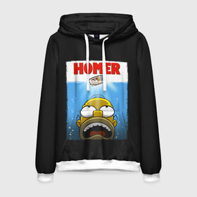 Мужская толстовка 3D с принтом Homer в Новосибирске, 100% полиэстер | двухслойный капюшон со шнурком для регулировки, мягкие манжеты на рукавах и по низу толстовки, спереди карман-кенгуру с мягким внутренним слоем. | bart | beer | family | homer | jaws | lisa | maggie | marge | shark | simpson | simpsons | thesimpsons | акула | барт | гомер | лиза | мардж | мегги | семья | симпсоны | челюсти