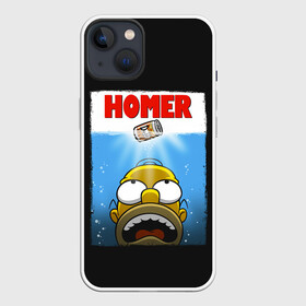 Чехол для iPhone 13 с принтом Homer в Новосибирске,  |  | bart | beer | family | homer | jaws | lisa | maggie | marge | shark | simpson | simpsons | thesimpsons | акула | барт | гомер | лиза | мардж | мегги | семья | симпсоны | челюсти