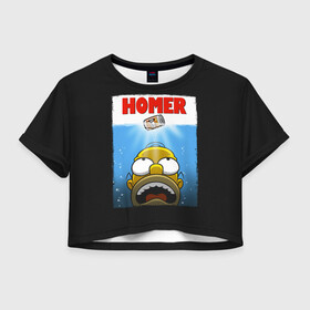 Женская футболка Crop-top 3D с принтом Homer в Новосибирске, 100% полиэстер | круглая горловина, длина футболки до линии талии, рукава с отворотами | bart | beer | family | homer | jaws | lisa | maggie | marge | shark | simpson | simpsons | thesimpsons | акула | барт | гомер | лиза | мардж | мегги | семья | симпсоны | челюсти