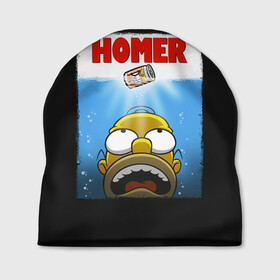 Шапка 3D с принтом Homer в Новосибирске, 100% полиэстер | универсальный размер, печать по всей поверхности изделия | bart | beer | family | homer | jaws | lisa | maggie | marge | shark | simpson | simpsons | thesimpsons | акула | барт | гомер | лиза | мардж | мегги | семья | симпсоны | челюсти