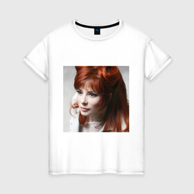 Женская футболка хлопок с принтом Mylene Farmer в Новосибирске, 100% хлопок | прямой крой, круглый вырез горловины, длина до линии бедер, слегка спущенное плечо | певица