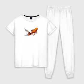 Женская пижама хлопок с принтом Золотая Рыбка в Новосибирске, 100% хлопок | брюки и футболка прямого кроя, без карманов, на брюках мягкая резинка на поясе и по низу штанин | золотая рыбка | рыба. рисунок