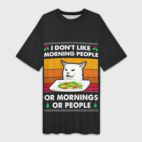 Платье-футболка 3D с принтом Woman Yelling at Cat в Новосибирске,  |  | cat | cats | christmas | mem | meme | memes | new year | xmas | вязаный | женщина | кот | кричит | мем | мемы | на кота | новый год | рождество | свитер