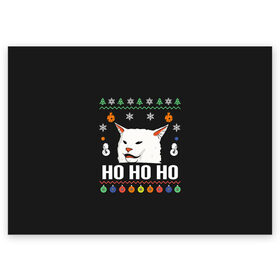 Поздравительная открытка с принтом Woman Yelling at Cat в Новосибирске, 100% бумага | плотность бумаги 280 г/м2, матовая, на обратной стороне линовка и место для марки
 | Тематика изображения на принте: cat | cats | christmas | mem | meme | memes | new year | xmas | вязаный | женщина | кот | кричит | мем | мемы | на кота | новый год | рождество | свитер