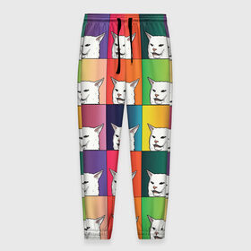 Мужские брюки 3D с принтом Woman Yelling at Cat в Новосибирске, 100% полиэстер | манжеты по низу, эластичный пояс регулируется шнурком, по бокам два кармана без застежек, внутренняя часть кармана из мелкой сетки | cat | cats | christmas | mem | meme | memes | new year | xmas | женщина | кот | кричит | мем | мемы | на кота | новый год | рождество