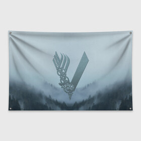 Флаг-баннер с принтом vikings в Новосибирске, 100% полиэстер | размер 67 х 109 см, плотность ткани — 95 г/м2; по краям флага есть четыре люверса для крепления | nord | north | vikings | викинги | норвегия | север | скандинавия