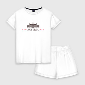 Женская пижама с шортиками хлопок с принтом Австрия в Новосибирске, 100% хлопок | футболка прямого кроя, шорты свободные с широкой мягкой резинкой | вена | достопримечательность | ратуша | страна