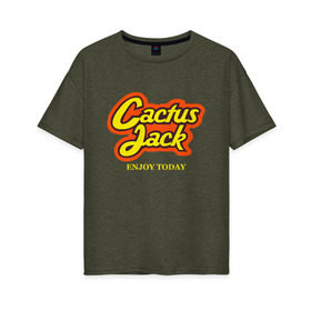 Женская футболка хлопок Oversize с принтом Cactus Jack в Новосибирске, 100% хлопок | свободный крой, круглый ворот, спущенный рукав, длина до линии бедер
 | reeses puffs | travis scott | джэк | кактус | трэвис скотт