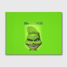 Альбом для рисования с принтом Grinch Face в Новосибирске, 100% бумага
 | матовая бумага, плотность 200 мг. | Тематика изображения на принте: christmas | claus | grinch stole | how the | jingle | merry | santa | гринч | гуманоид | диккенс | ктоград | олени | рождество | снежинки | чарльз