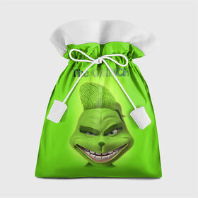 Подарочный 3D мешок с принтом Grinch Face в Новосибирске, 100% полиэстер | Размер: 29*39 см | christmas | claus | grinch stole | how the | jingle | merry | santa | гринч | гуманоид | диккенс | ктоград | олени | рождество | снежинки | чарльз