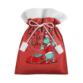 Подарочный 3D мешок с принтом Гринч в Новосибирске, 100% полиэстер | Размер: 29*39 см | christmas | claus | grinch stole | how the | jingle | merry | santa | гринч | гуманоид | диккенс | ктоград | олени | рождество | снежинки | чарльз