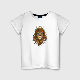 Детская футболка хлопок с принтом Король Лев в Новосибирске, 100% хлопок | круглый вырез горловины, полуприлегающий силуэт, длина до линии бедер | голова животного | король лев | корона | лев | рисунок