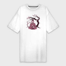 Платье-футболка хлопок с принтом Будда Сакура в Новосибирске,  |  | buddha | medidate | medidation | sakura | yoga | буда | будда | йога | медитация | сакура | япония