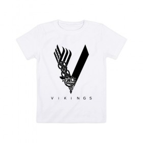 Детская футболка хлопок с принтом VIKINGS. в Новосибирске, 100% хлопок | круглый вырез горловины, полуприлегающий силуэт, длина до линии бедер | series | series vikings | vikings | викинги | сериал | сериал викинги