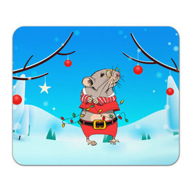 Коврик для мышки прямоугольный с принтом Новогодняя мышка с гирляндой в Новосибирске, натуральный каучук | размер 230 х 185 мм; запечатка лицевой стороны | 2020 | mouse | rat | годкрысы | годмыши | зима | зимняя | крыса | мороз | мышка | мышь | новогодняя | новый год | новый год 2020 | рождество | симолгода | снег | холод