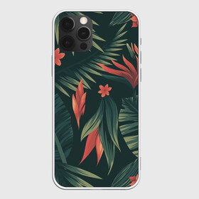 Чехол для iPhone 12 Pro Max с принтом Тропический комуфляж в Новосибирске, Силикон |  | Тематика изображения на принте: букет | бутон | джунгли | зелёный | красный | лепестки | лепесток | лес | листья | папоротник | синий | тропики | цветок