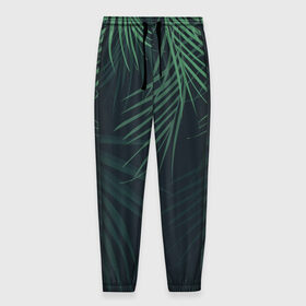 Мужские брюки 3D с принтом Пальмовый узор в Новосибирске, 100% полиэстер | манжеты по низу, эластичный пояс регулируется шнурком, по бокам два кармана без застежек, внутренняя часть кармана из мелкой сетки | джунгли | зелёный | лепестки | лепесток | лес | листья | пальма | пальмы | папоротник | салатовый | тропики | черный