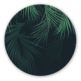 Коврик для мышки круглый с принтом Пальмовый узор в Новосибирске, резина и полиэстер | круглая форма, изображение наносится на всю лицевую часть | джунгли | зелёный | лепестки | лепесток | лес | листья | пальма | пальмы | папоротник | салатовый | тропики | черный