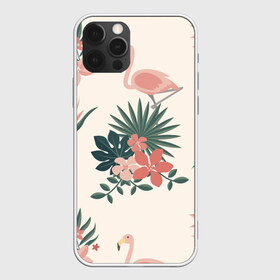 Чехол для iPhone 12 Pro Max с принтом Розовый фламинго и цветы в Новосибирске, Силикон |  | Тематика изображения на принте: animal | bird | flamingo | pink | pnik flamingo | животные | папоротник | птицы | розовый | розовый фламинго | фламинго | цветы