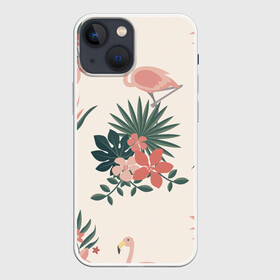 Чехол для iPhone 13 mini с принтом Розовый фламинго и цветы в Новосибирске,  |  | animal | bird | flamingo | pink | pnik flamingo | животные | папоротник | птицы | розовый | розовый фламинго | фламинго | цветы