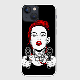 Чехол для iPhone 13 mini с принтом Woman is holding a gun в Новосибирске,  |  | girl | guns | tattoo | woman | девушка | красотка | масоны | оружие | пистолеты | тату | треугольник