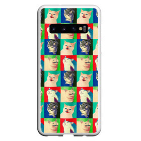 Чехол для Samsung Galaxy S10 с принтом mem cats в Новосибирске, Силикон | Область печати: задняя сторона чехла, без боковых панелей | Тематика изображения на принте: mem cats | винтаж | интернет прикол | мемы про котов | ретро