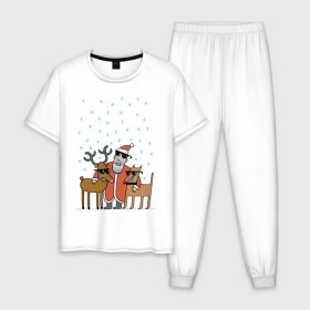 Мужская пижама хлопок с принтом THE HATTERS: Дед Мороз не показывает слёз в Новосибирске, 100% хлопок | брюки и футболка прямого кроя, без карманов, на брюках мягкая резинка на поясе и по низу штанин
 | hatters | дед мороз | джипси | музыченко | новый год | олень | рождество | рок | ска | снег | снежинки | фолк | шляпники