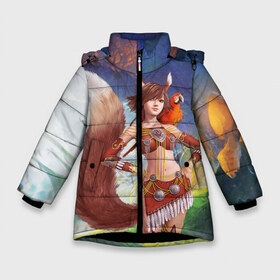 Зимняя куртка для девочек 3D с принтом Zoomorph PW в Новосибирске, ткань верха — 100% полиэстер; подклад — 100% полиэстер, утеплитель — 100% полиэстер. | длина ниже бедра, удлиненная спинка, воротник стойка и отстегивающийся капюшон. Есть боковые карманы с листочкой на кнопках, утяжки по низу изделия и внутренний карман на молнии. 

Предусмотрены светоотражающий принт на спинке, радужный светоотражающий элемент на пуллере молнии и на резинке для утяжки. | Тематика изображения на принте: mmorpg | perfect world | pw | амфибии | воин | древние | друид | жнец | жрец | зооморфы | идеальный мир | лучник | люди | маг | оборотень | паладин | пв | сиды | страж | стрелок | тени | шаман