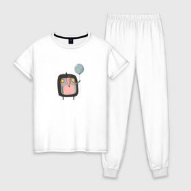Женская пижама хлопок с принтом Ёжик в Новосибирске, 100% хлопок | брюки и футболка прямого кроя, без карманов, на брюках мягкая резинка на поясе и по низу штанин | cartoon | ёжик | шарик
