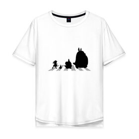 Мужская футболка хлопок Oversize с принтом Totoro Beatles в Новосибирске, 100% хлопок | свободный крой, круглый ворот, “спинка” длиннее передней части | Тематика изображения на принте: abbey road | beatles | forest | friend | ghibli | japan | keeper | miyazaki | music | nature | neigbor | neighbo | rock | totoro | анимация | аниме | битлз | гибли | друг | животные | лес | любовь | милый | мир | миядзаки | музыка | мульт | мультфильм | п