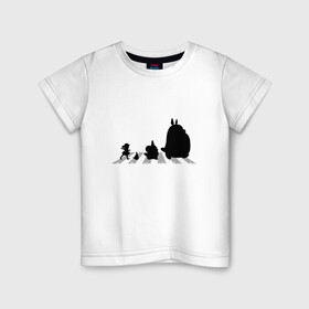 Детская футболка хлопок с принтом Totoro Beatles в Новосибирске, 100% хлопок | круглый вырез горловины, полуприлегающий силуэт, длина до линии бедер | abbey road | beatles | forest | friend | ghibli | japan | keeper | miyazaki | music | nature | neigbor | neighbo | rock | totoro | анимация | аниме | битлз | гибли | друг | животные | лес | любовь | милый | мир | миядзаки | музыка | мульт | мультфильм | п