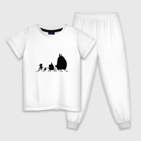 Детская пижама хлопок с принтом Totoro Beatles в Новосибирске, 100% хлопок |  брюки и футболка прямого кроя, без карманов, на брюках мягкая резинка на поясе и по низу штанин
 | Тематика изображения на принте: abbey road | beatles | forest | friend | ghibli | japan | keeper | miyazaki | music | nature | neigbor | neighbo | rock | totoro | анимация | аниме | битлз | гибли | друг | животные | лес | любовь | милый | мир | миядзаки | музыка | мульт | мультфильм | п