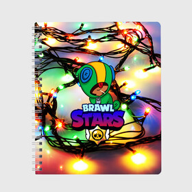 Тетрадь с принтом BRAWL STARS НОВОГОДНИЙ в Новосибирске, 100% бумага | 48 листов, плотность листов — 60 г/м2, плотность картонной обложки — 250 г/м2. Листы скреплены сбоку удобной пружинной спиралью. Уголки страниц и обложки скругленные. Цвет линий — светло-серый
 | 2020 | android | brawl stars | crow | games | leon | mobile game | stars | бравл старс | ворон | игры | леон | мобильные игры