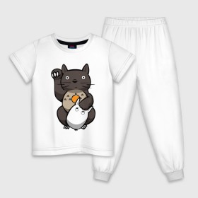Детская пижама хлопок с принтом Totoro Maneki Neko в Новосибирске, 100% хлопок |  брюки и футболка прямого кроя, без карманов, на брюках мягкая резинка на поясе и по низу штанин
 | cat | forest | friend | ghibli | japan | keeper | miyazaki | nature | neigbor | neighbour | totoro | анимация | аниме | гибли | друг | животные | кот | котенок | котик | кошка | лес | любовь | милый | мир | миядзаки | мульт | мультфильм