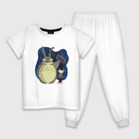 Детская пижама хлопок с принтом Donnie Totoro в Новосибирске, 100% хлопок |  брюки и футболка прямого кроя, без карманов, на брюках мягкая резинка на поясе и по низу штанин
 | donnie darko | forest | friend | ghibli | japan | keeper | miyazaki | nature | neigbor | neighbour | totoro | анимация | аниме | гибли | донни дарко | друг | животные | лес | любовь | милый | мир | миядзаки | мульт | мультфильм | приключения