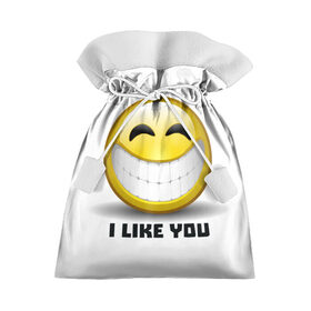 Подарочный 3D мешок с принтом I like you в Новосибирске, 100% полиэстер | Размер: 29*39 см | Тематика изображения на принте: emoji | зубы | интернет | любовь | мем | настроение | симпатия | смайл | смайлик | улыбка | эмоджи