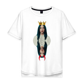 Мужская футболка хлопок Oversize с принтом Билли Айлиш в Новосибирске, 100% хлопок | свободный крой, круглый ворот, “спинка” длиннее передней части | билли айлиш | дама | дьявол | знаменитость | королева | корона | рога