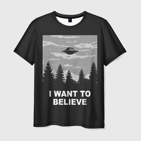 Мужская футболка 3D с принтом I want to believe в Новосибирске, 100% полиэфир | прямой крой, круглый вырез горловины, длина до линии бедер | believe | gillian anderson | mulder | scully | ufo | want | инопланетяне | космос | нло | пришельцы | я хочу верить