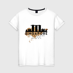 Женская футболка хлопок с принтом Сингапур в Новосибирске, 100% хлопок | прямой крой, круглый вырез горловины, длина до линии бедер, слегка спущенное плечо | city | singapore | travel | город | европа | карта | курорт | мир | приключение | путешествие | сингапур | столица | страна | тиризм | турист | флаг